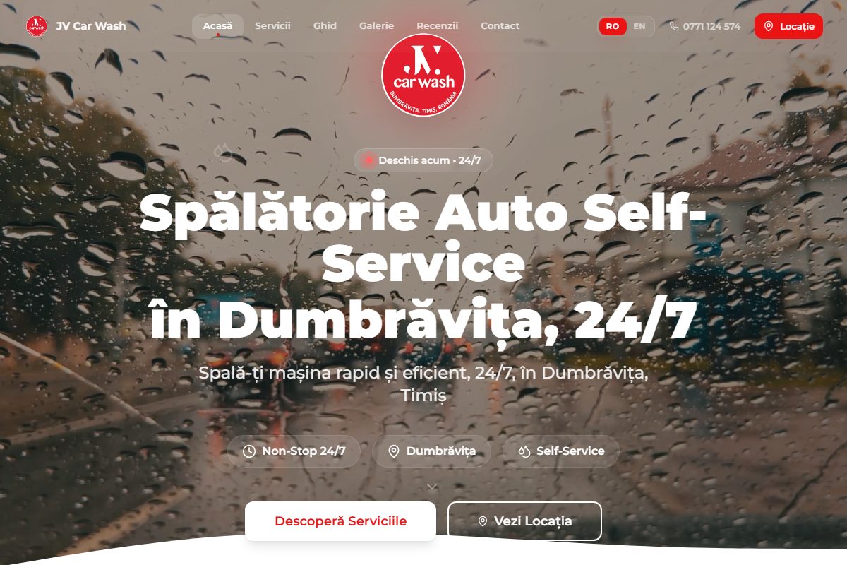 Captură din site-ul JV Carwash: spălătorie auto self-service